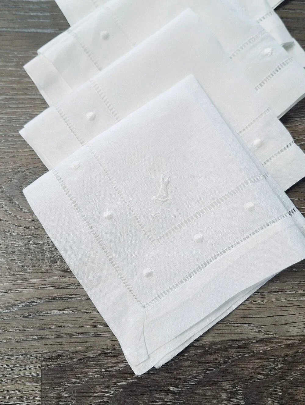 Linen Eyelet Raised Polka Dot Dressmaker Napkins, Set of 18